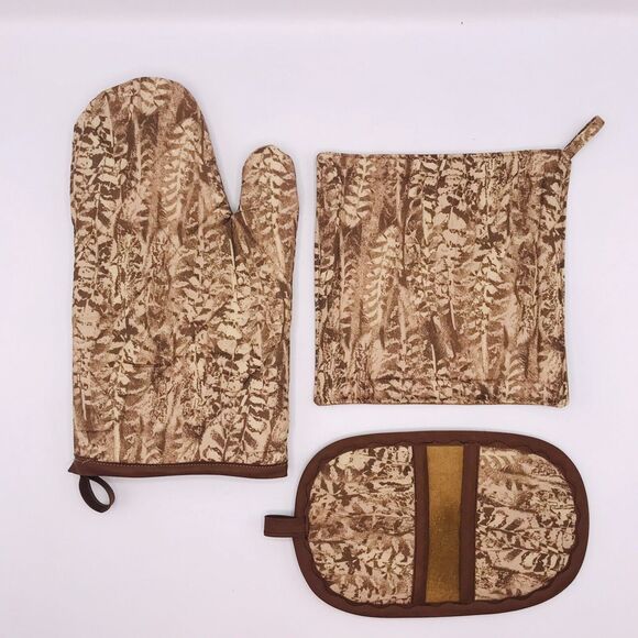 Oven Mitt Finger Hotpad, and Square Potholder Baking Gift Set, Neutral Tans - Picture 1 of 9